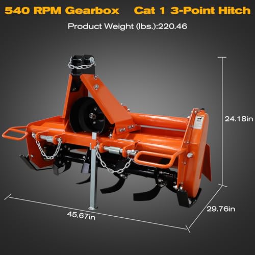 3 Point Rotary Tiller Attachment, Fits Cat 1 Tractors - size: 37 Inch