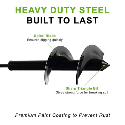 4 x 12 Inch Auger Drill Bit for Planting, Garden Spiral Drill Bit Rapid Bulb Planter Drill Auger for Planting Bulb Flower, Bedding Plant, Post or Umbrella Hole Digger for 3/8" Hex Drive - size: 4" x 12"-Black