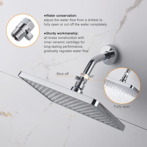 Chrome Water Flow Control Valve, G1/2" Shower Head Flow Control Brass Shut Off Valve for Handheld, Water Pressure Regulator Replacement for Shower System - color: Chrome