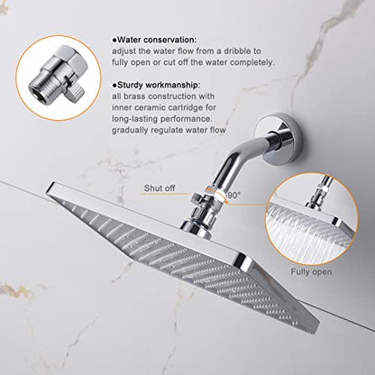 Chrome Water Flow Control Valve, G1/2" Shower Head Flow Control Brass Shut Off Valve for Handheld, Water Pressure Regulator Replacement for Shower System - color: Chrome
