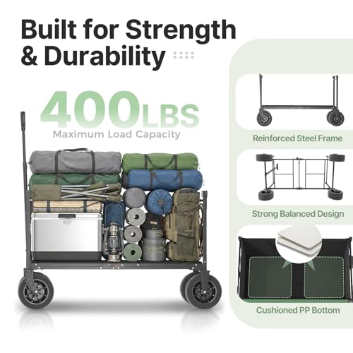 EchoSmile Collapsible Wagon Cart, Heavy Duty 400lbs Capacity, Green - color: Green&yellow