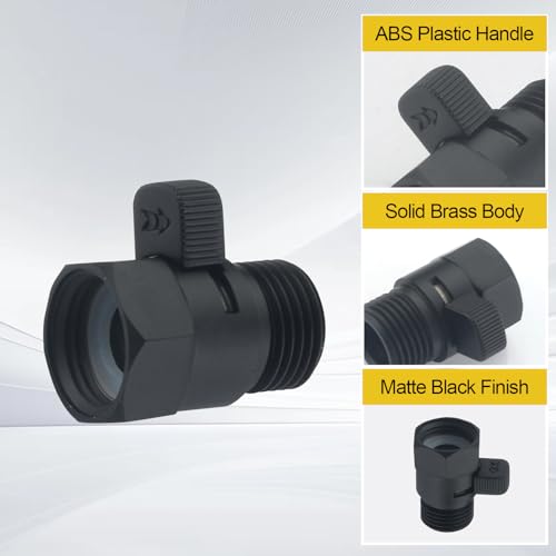 Shower Flow Control Valve, Shower Head Shut Off Valve Solid Brass Flow Pressure Regulator For Hand Shower G1/2, Matte Black
