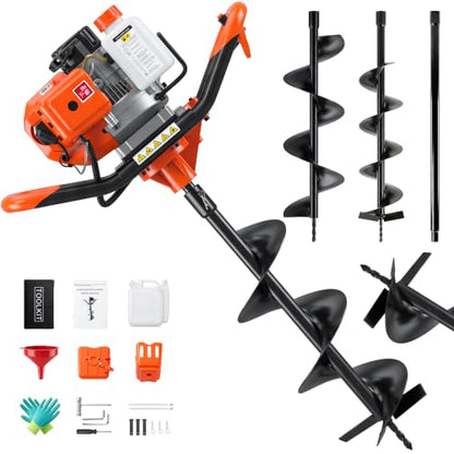 63CC 2-Stroke Gas Powered Auger Post Hole Digger with 6"/8" Auger Bits & Ext - color: Orange-63cc
