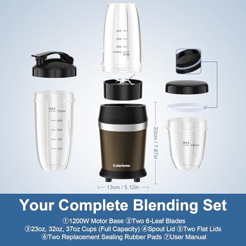 Colarlemo 1200W Smoothie Blender, Personal Kitchen Blender, Ice Crushing - color: Coffee