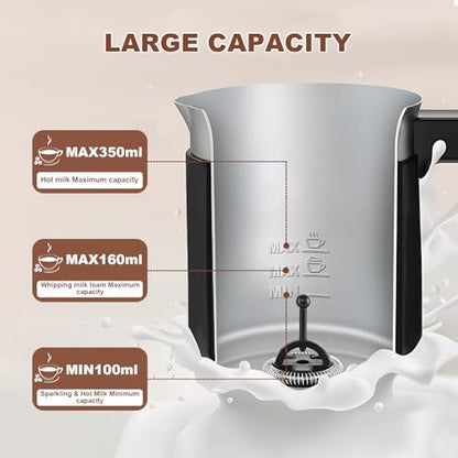 4 in 1 Electric Milk Frother, Hot & Cold Foam Maker, Digital Display, Black - color: Black-A