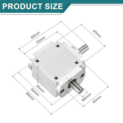uxcell Gear Box 90 Degree Right Angle Bevel Gearbox 1:1 Left Single Output Shaft 1 Module 20 Teeth Bevel Gear Aluminum Frame Simple Mechanical DIY Module 8mm Shaft,66x66x30mm(LxWxH) - size: 8mm Shaft, style: Single Output -L