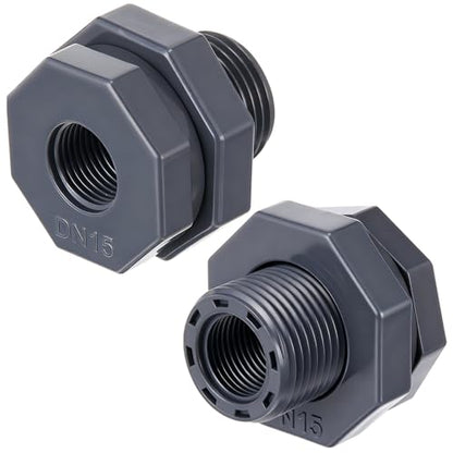 2 Pcs 1/2 Inch Bulkhead Fitting PVC Npt Tank Connector - size: 1/2 Inch