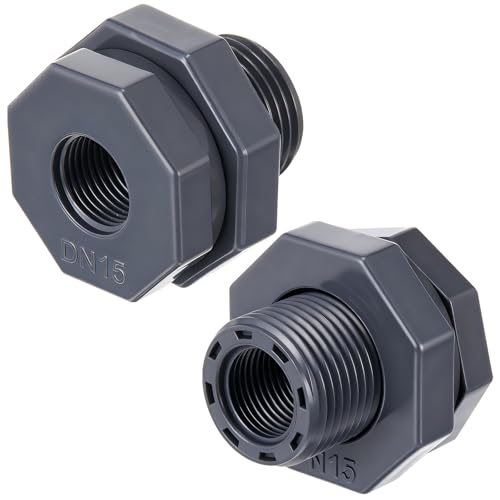 2 Pcs 1/2 Inch Bulkhead Fitting PVC Npt Tank Connector - size: 1/2 Inch