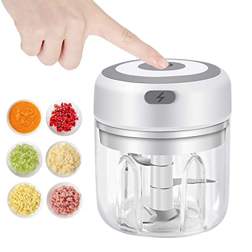 Electric Garlic Chopper, 250ML Vegetable Chopper, Food Chopper - color: 250ML White