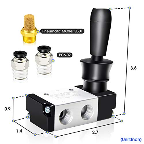 TAILONZ 1/4"NPT 3/2 3H210-08 Manual Valve - size: 1/4"NPT, style: 3 Way 2 Position Manual Return