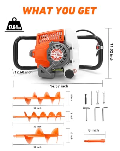NEO-TEC 72CC Post Hole Digger Gas Powered, 2-Stroke Earth Auger Hole Digger - size: 72CC+6"+8"+10"+3 Extension