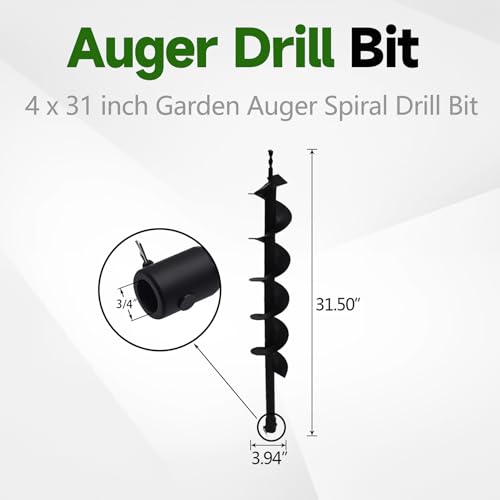 ALL-CARB Auger Drill Bit 4 x 31.5 Inch Garden Spiral Drill Bit - size: 4inch