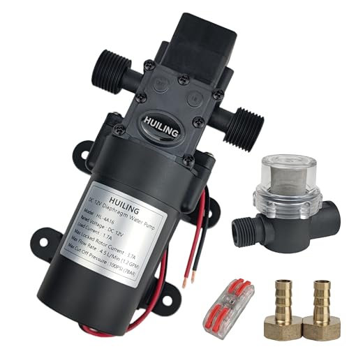 DC 12V Diaphragm Pump, Self-Priming Pump with Filter Quick Connection Terminal, 1.2 GPM 100 PSI Pressure Switch Adjustable Spray Pump, Suitable for RV Camping Shower Garden