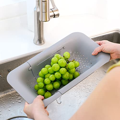 Blue Ginkgo Over Sink Colander, Extendable Kitchen Strainer, Grey - color: Gray, size: 1 Pack