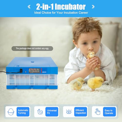 48 Egg Incubator, Digital Poultry Hatcher Machine, with 360° Uniform Heating, Temperature & Humidity Control, Automatic Egg Turn, for Hatching Chicken Quail Birds
