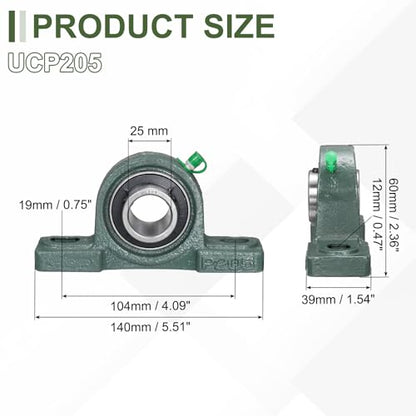 uxcell UCP205 Pillow Block Bearings, 25 mm Bore Self Alignment, (ABEC3) - size: UCP205 (Bore 25mm)