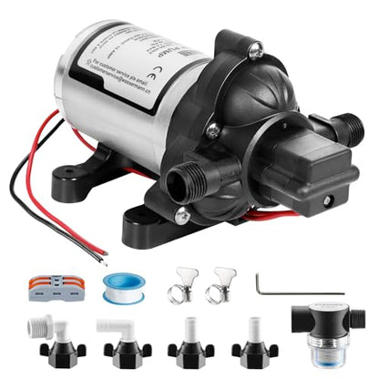 WASSERMANN RV Water Pump 12V DC 2088-554-144 Replacement, 3.5 GPM 45PSI, Quiet Water Pump for RV, Camper, Self-priming RV Water Pressure Pump, Food Truck Travel Trailer RV Water Pumps with Acessories - color: White07
