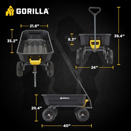 Gorilla Carts Dump Garden Cart, 4 Cu Ft, 600 lb Capacity, No-Flat Tires - size: 4-Cubic Feet