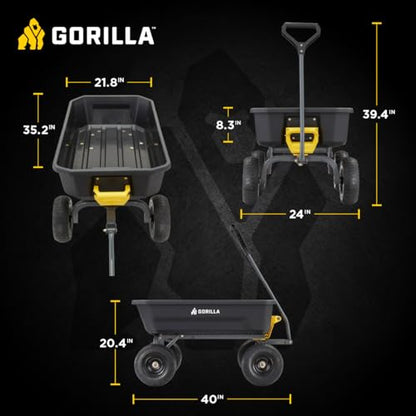 Gorilla Carts Dump Garden Cart, 4 Cu Ft, 600 lb Capacity, No-Flat Tires - size: 4-Cubic Feet
