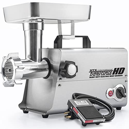STX International Turboforce HD (Heavy Duty) 3500 Series 6-in-1 Electric Meat Grinder | Sausage Stuffer | Kubbe Maker | Foot Pedal | 5 Grinding Plates | Stainless Steel Blades & More Included - size: 6-In-1 - Size #12 w/Foot Pedal