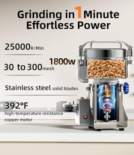 Electric Grain Mill 1000g Home Flour Mill for Wheat Rice Corn Herbs Spices - size: 1000g