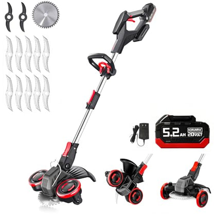 20V Electric Weed Wacker with Wheels, 5.2Ah Battery & Charger, K&GO Force