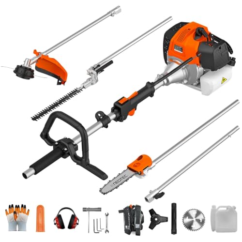 NEO-TEC 52CC 5 in 1 Gas Powered Weed Wacker, 2-Stroke Multi Functional Trimming Tools, Gas String Trimmer, Hedge Trimmer, Brush Cutter, Pole Saw Chainsaw Pruner with 31.5" Extension Pole