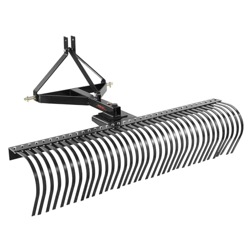 VEVOR Tow Behind Dethatcher, 72-inch 3-Point Tow Behind Lawn Dethatcher Rake with 36 Steel Tines for Tractor, Heavy Duty Landscape Rake with Attachments for Lawn, Garden, Farm, Grass, and Branches - style: 72" Tow Dethatcher with 3-point Attachments