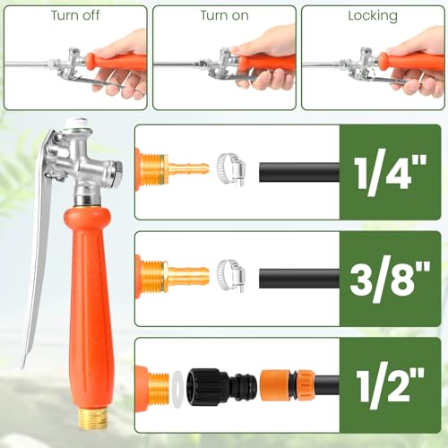 29" Sprayer Wand All Metal Replacement Sprayer Wand, Suitable for 1/2" Hose Quick Connector, 1/4" & 3/8" & 1/2" Brass Barb Spray Wand, Built-in Shut Valve Stainless Steel Spray Wand - color: 29" Sprayer Wand