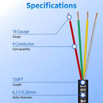 18/4 Solid Sprinkler System Wire 150ft, 18 Gauge Irrigation Wires - size: 18/4, 150Ft