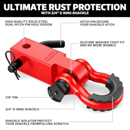 AUTOBOTS Shackle Hitch Receiver 2", Heavy Duty Recovery Hitch Red-Red - color: RED-RED