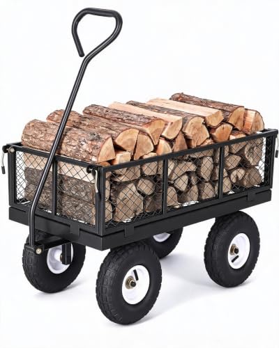400 lb Heavy-Duty Steel Garden Cart Wagon on Wheels - color: Black