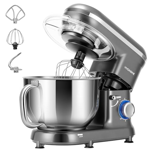 VIVOHOME Stand Mixer, 6-Quart Tilt-Head Kitchen Mixer with Bowl, Gray - color: Gray