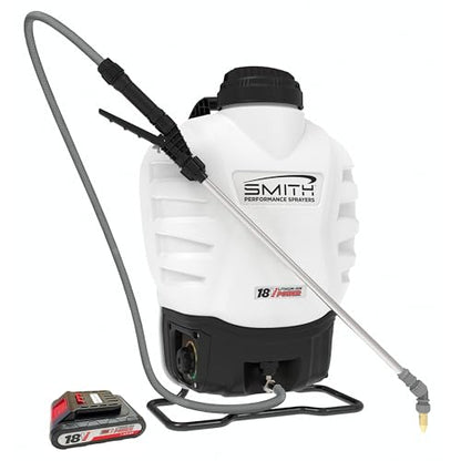 Smith Performance Sprayers 18V Lithium-Ion Fast Charging Variable Flow Powered Backpack Sprayer (7 Nozzles, Battery and Quick Charger Included) Ideal for Spraying Weeds and Mosquito Control
