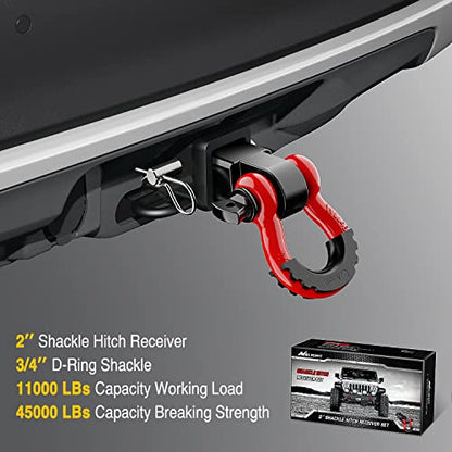 Nilight Shackle Hitch Receiver 2inch for Vehicle Recovery with 3/4" Shackle - color: Black+Red