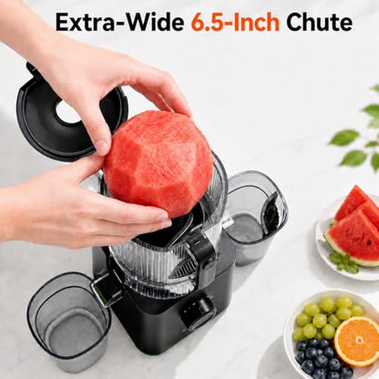 AMZCHEF Cold Press Juicer, 6.5" Whole Fruit Self-Feeding Slow Juicer - color: Black, size: 6.5 Inch