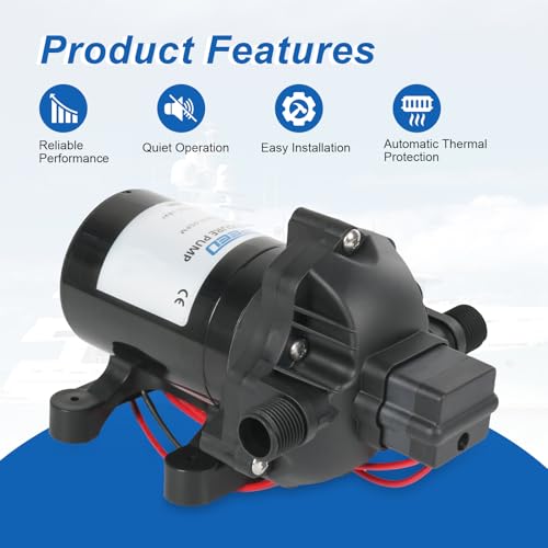 RV Water Pump, 12V DC 4.0 GPM 45 PSI, Self-Priming Diaphragm Pressure Pump - size: 4.0-12V-45