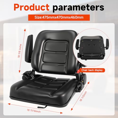 Universal Forklift Seat, Tractor Seat,with Micro Switch and Safety Belt,for Tractor, Mower, Skid, Loader, Telehandler, Backhoe, Excavator Dozer