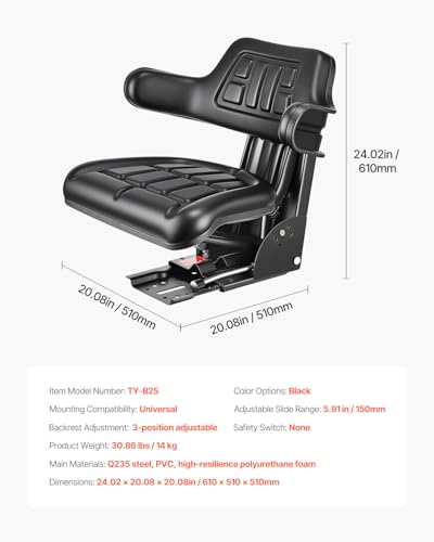 VEVOR Universal Forklift Seat Wrap Around, Tractor Suspension Seat Black