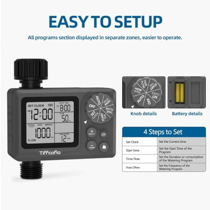 TiFFCOFiO Sprinkler Timer Outdoor, Digital Programmable for Garden Hose, Irrigrtion Timer with Rain Delay and Manual Mode (Water Volume Control, 1 Pack) - size: Water Volume Control, 1 Pack