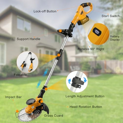 21V Cordless String Trimmer, Brushless Weed Wacker 4-in-1 Lawn Tool - color: Yellow