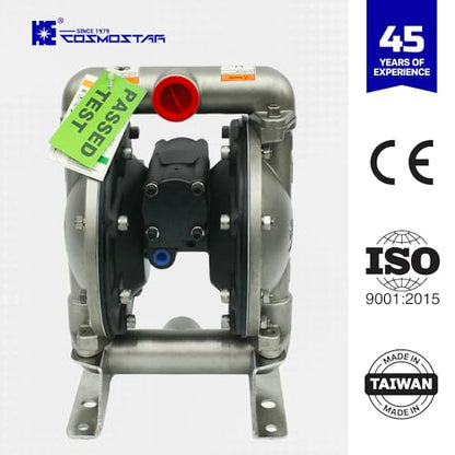 COSMOSTAR D0306 1" Stainless Steel Double Air Diaphragm Pump, Aluminum Body, Teflon Ball, seat and Diaphragm, Pump Muffler, Pump, Chemical Pump, Waste Oil Pump, Pneumatic Oil Pump, Diaphragm Pumps - size: D0306 1" Stainless Steel
