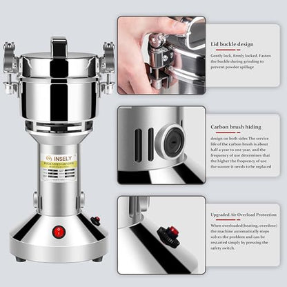 Grain Mill 150g,flour mill grinder for home,Electric Stainless Steel Grain Grinder for Wheat,Spices,coffee,Corn and Other Dry Food Grinders for Kitchen - size: 150g