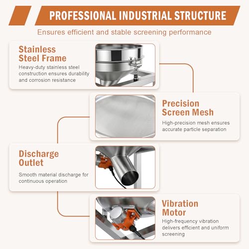Sidasu 19.6" Stainless Steel Vibrating Sifter Machine with 40&100 Sieve - size: Automatic Powder Sifter Machine (40+100 mesh)