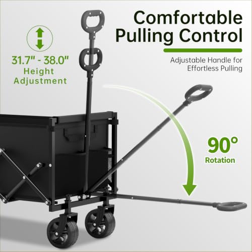 34" Extra Long Collapsible Wagon Cart, 360LBS Capacity, Black - color: Ebony