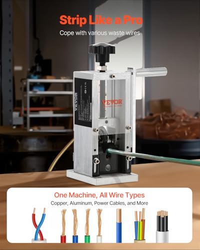 VEVOR Manual Wire Stripping Machine, 0.06''-1.18'' Copper Stripper with Hand Crank or Drill Powered, Visible Stripping Depth Reference, Portable Aluminum Frame Wire Peeler for Scrap Copper Recycling - style: Hand Crank or Drill Powered