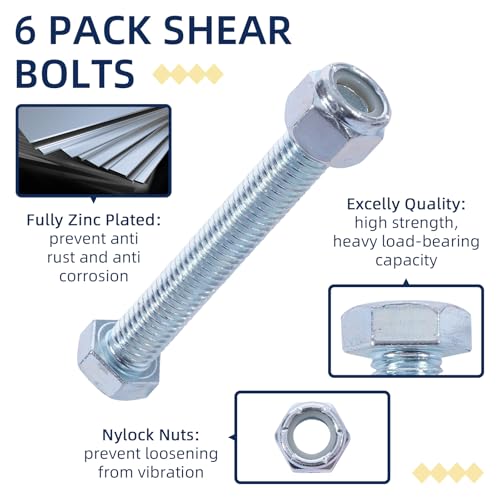 Grade 2 Shear Bolt for Rotary Cutters, Replacement Shear Bolts for Gearboxes, Hex Head Bolts, 1/2" x 3-1/2" with Nylock Nuts - 12 Pack