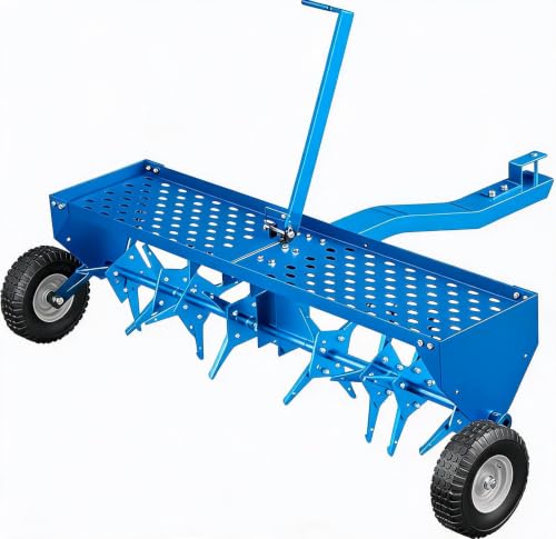 40-Inch Tow Behind Plug Aerator,Pull Behind Aerator with Durable Steel Tines Lawn & Tray and Pneumatic Tires Tow Behind Spike Aerator for Lawn, Farm,Planting - color: Black-6T, size: 40in