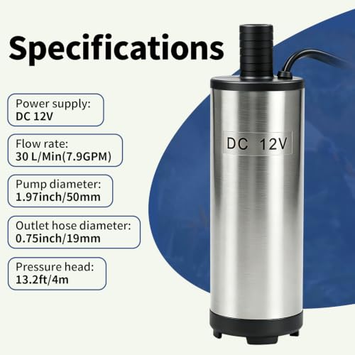 DC 12V Electric Submersible Water Pump, Diesel Transfer Pump 80W 30L/min