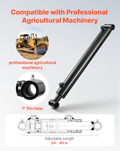 VEVOR Double Acting Hydraulic Cylinder, 2" Bore x 16" Stroke, Max 3500PSI Hydraulic Cylinder, Heavy-Duty Welded Cross Tube Cylinders with 1" Pin Hole & SAE #6 Port for Agricultural Machinery, Tractors - size: 2x16